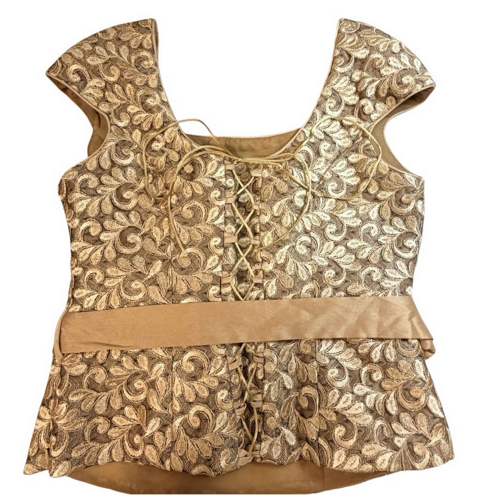 Sonia Peña Gold Brocade Corset Top Lace Up Back Bustier Floral Formal EU 42 (10) - Picture 12 of 13